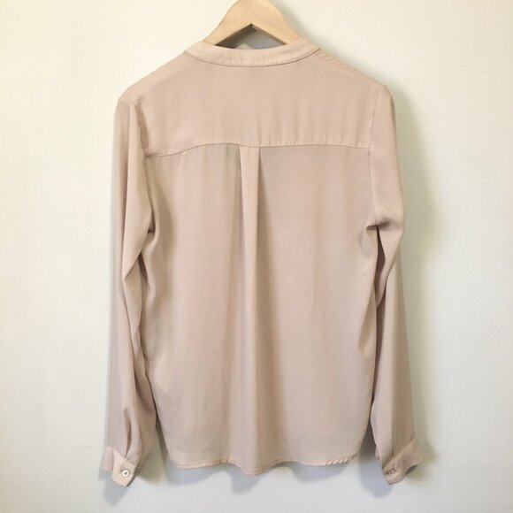 Classy Sheer Bisque and Black Trim Tunic Neck Blouse - Picture 2 of 16